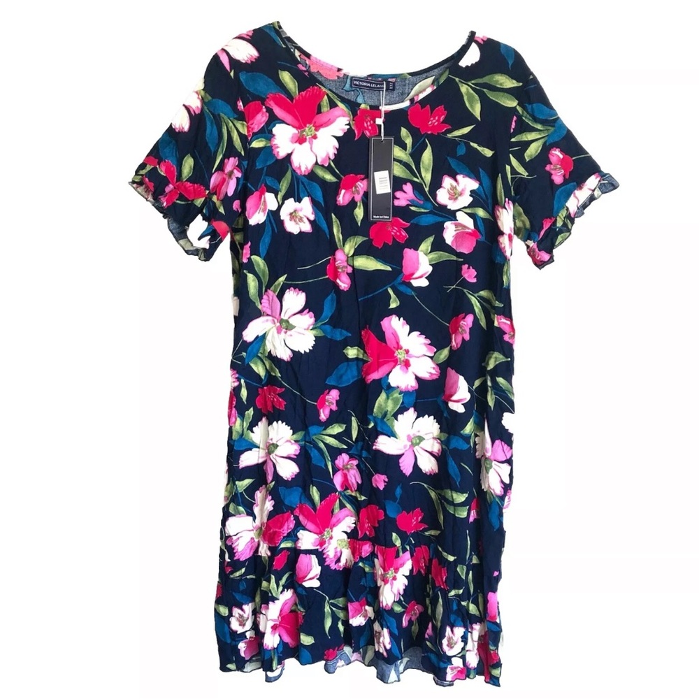 Victoria Leland Floral Ruffle Dress